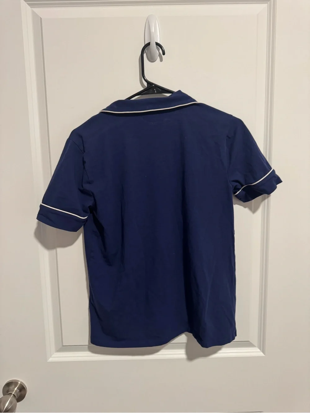 J. Crew Navy Short-Sleeve Button-Up Shirt with White Piping